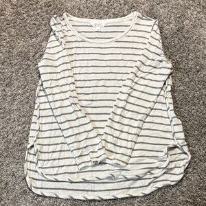 Market & Spruce White and Gray Striped Long Sleeve Tee